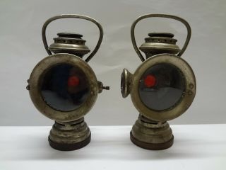 5 Antique Neverout Brass Jeweled Saftey Lamps Lights Kerosene Lanterns