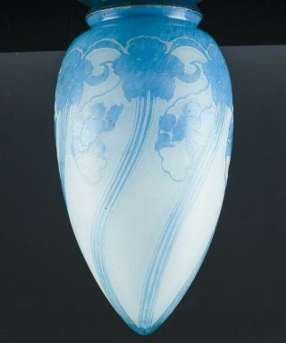 Beautful C1900 Art Nouveau French Cameo Cut Art Glass Ceiling Hanging Lamp Shade