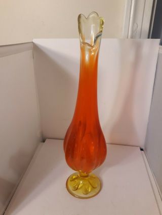 Vtg Mid - Century Viking Art Glass Stretch Vase Petal Epic Line Orange Amberina
