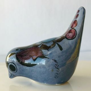 Mexican Tonala Hand Painted Small Bird Blue Brown Ceramic Made In Mexico 3 "