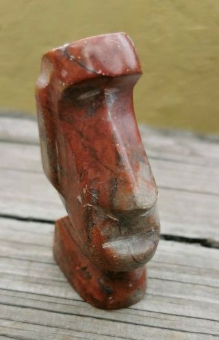 Vtg Red Onyx? Marble Stone Small Moai Easter Island Head