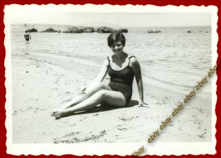 39376 Nea Chora Crete Greece 1967.  Woman With Swimsuit On The Beach.  Photo Neon