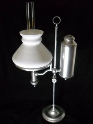 Manhattan Brass Co Ny Nickel Plate Student Oil Lamp Patent 1879 W/ Shade