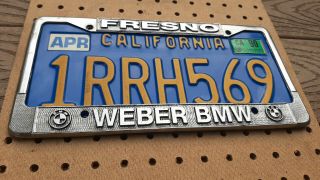 Vintage Metal Dealer License Plate Frame Weber Bmw Fresno Ca California