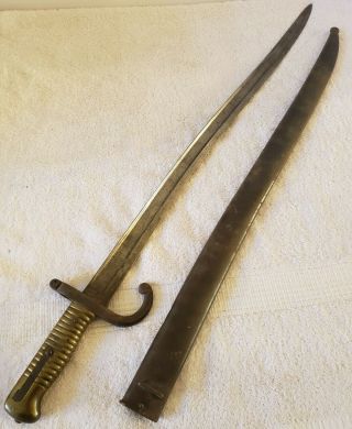 Pre Wwi French M1866 Chassepot Yataghan Sword Bayonet W/scabbard St Etienne 1868