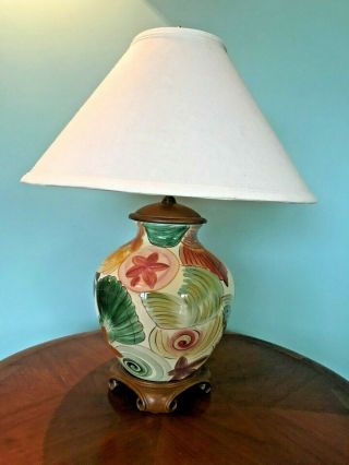 Wildwood Table Lamp Porcelain Asian Ginger Jar Shape Sea Shells Ocean Decor.