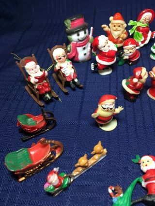30 Vintage Mini Hard Plastic Christmas Figurines Santa And Mrs.  Claus,  Snowmen 2