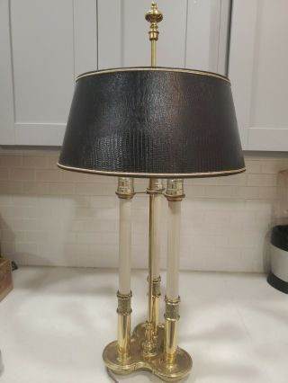Vintage Stiffel Brass Bouillotte 3 Candle Desk Table Lamp Artemis Shade
