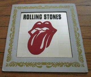 Vintage Rolling Stones Tongue 8x8 " Carnival Prize Painted Mirrored Glass Picture