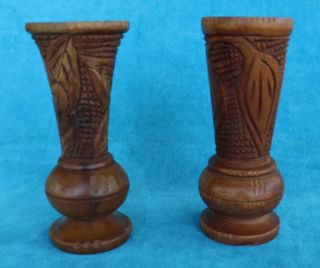 Hand Carved Etched Brown Wooden Vases Decorative 9 Inch Wood Vase