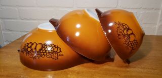 Vintage Pyrex 441 - 442 - 443 Cinderella Old Orchard Mixing/nesting Bowls