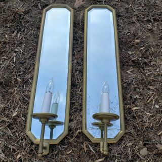 Tall Vintage Brass Chapman 1979 Mirror Sconces With Electric Lights