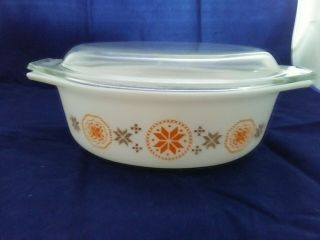 Vintage Pyrex TOWN & COUNTRY 1.  5 QT 043 orange decorator casserole with lid 2