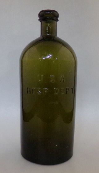 U.  S.  Army Indian Wars Era Hospital Department Green Embossed Medical Bottle