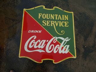 Porcelain Coca - Cola Fountain Enamel Sign Size 22.  5 " X 25 " Inches Double Sided