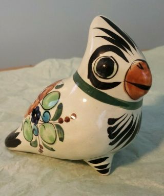 Mexican Pottery Folk Art Bird Floral Ceramic Mexico Figurine Signed Handpainted