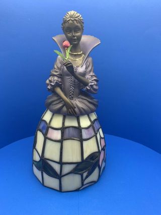 Tiffany Style Sm.  Lamp Night Light Stain Glass Victorian Style Musical Figurine