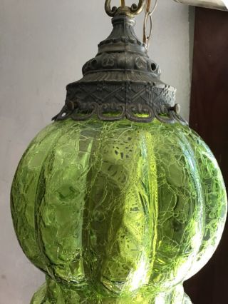VINTAGE GREEN CRACKLE GLASS MID CENTURY MODERN SWAG LIGHT LAMP W/ DIFFUSER 2
