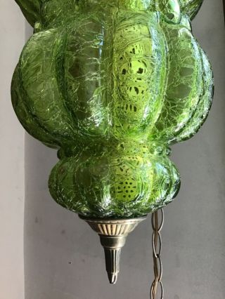 VINTAGE GREEN CRACKLE GLASS MID CENTURY MODERN SWAG LIGHT LAMP W/ DIFFUSER 3