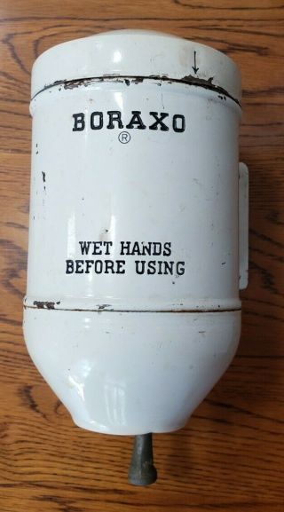 Vintage White Boraxo Soap Dispenser Gas Station Dispenser With Lid Wall Mount