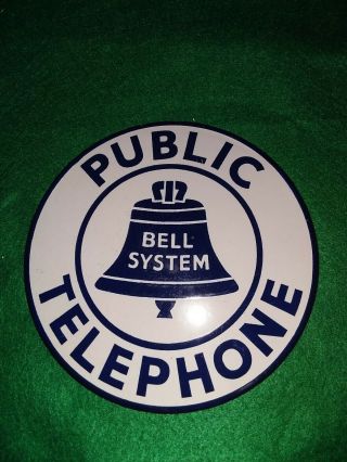 Bell System 7 " Public Telephone Porcelain Sign Vintage Public Phone Booth.