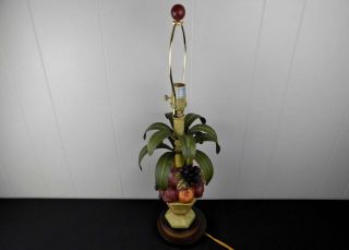 Oriental Accent table lamp hand painted fruit basket with tole metal leaves 2