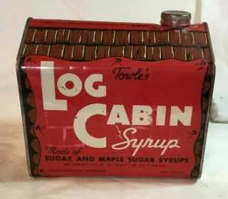 Vintage Towle ' s Log Cabin Syrup Tin 58 fluid ounces 5 Pounds 3