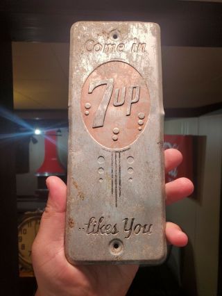 Vintage Come In 7 Up Likes You Soda Pop Metal Door Push Advertising Sign