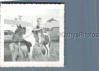 Found B&w Photo K_3682 Boy Sitting On Pony In Yard