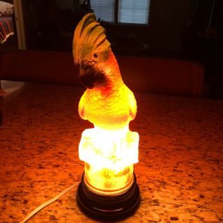 Vintage Ca.  1930’s Cockatoo Macaw Parrot Tiffin Glass Lamp 13” H X 4.  75” W.  Rare