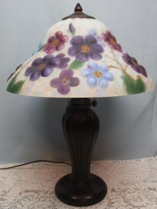 Dale Tiffany Reverse Painted Puffy Flowers Table Lamp Double Socket