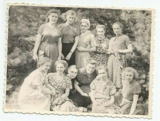 1950s Pretty Young Women Girls Friends Dresses Old Fashion Soviet Russian Photo