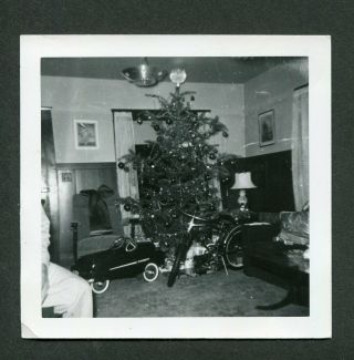 Vintage 1950s Photo Merry Christmas Tree W/ Pedal Car Toys & Bicycle 425176
