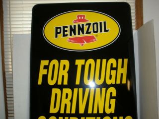 Pennzoil Oil Sign Large Double Sided Metal Sign And Stand.  Old Stock