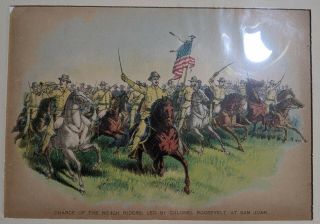 Vintage Charge Rough Riders Colonel Teddy Roosevelt At San Juan Mini - Poster