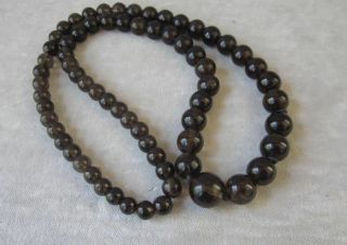 Vintage Smoky Quartz Bead Necklace 26 " Graduated Round Beads