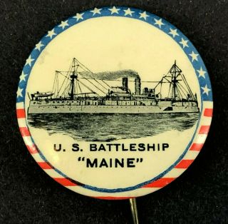 Large 1898 Uss Maine Battleship Spanish American War Badge Medal Pin Sunk Stars