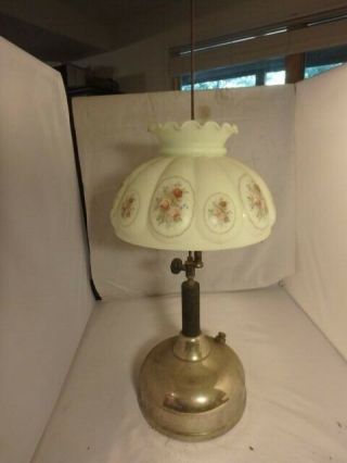 Qqq - Vintage Coleman Table Lamp W/ Painted Shade & Hanger