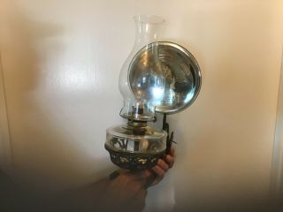 Antique Oil Lamp With Wall Mount And Mercury Reflector