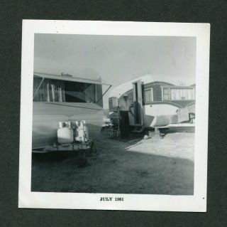 Vintage 1961 Photo Man Camping Dalton Travel Trailer Mobile Home 420134
