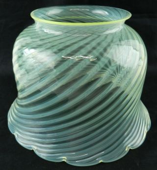 Victorian Vaseline Yellow Opalescent Swirl Glass Oil Lamp Shade 4 " Base Dc