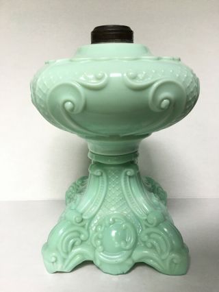 Very Old Light Green Milk Glass Oil Kerosene Lamp