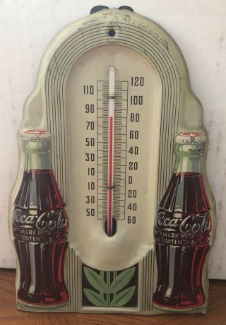 Vintage 1940’s Twin Coca - Cola In Bottles Advertising Thermometer 9.  5x7