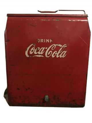 Authentic 1950’s Red Metal Coca Cola Cooler Ice Chest Temptrite Mfg Kansas