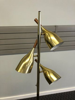 Vintage 60s POLE FLOOR LAMP mid century modern metal light wood gold danish MCM 2