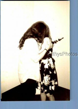 Found B&w Photo K_0489 Man And Woman In Dress Posed Kissing In Corner