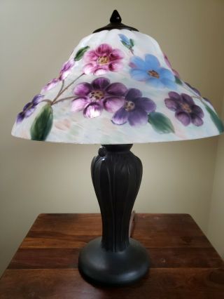 Dale Tiffany Reverse Painted Puffy Flowers Table Lamp Double Socket