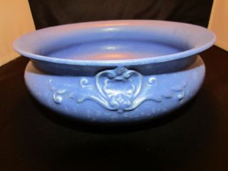 Vintage Rumrill Pottery Centerpiece Bowl Art Deco Blue Stipple Handled
