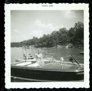 Vintage Photo Bathing Beauty Waves From Vintage Chris Craft Wooden Boat 1960