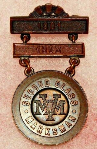 Mvm Massachusetts Volunteer Militia Marksman Medal 2nd Class,  1901 - 02 (0142)
